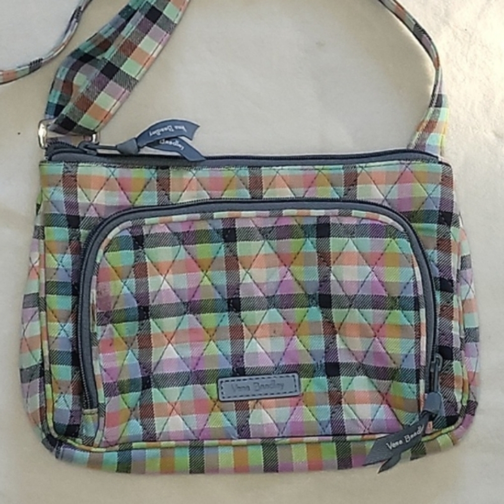 Vera Bradley Gingham Pastel Multicolor Plaid Pattern RFID Little Hipster